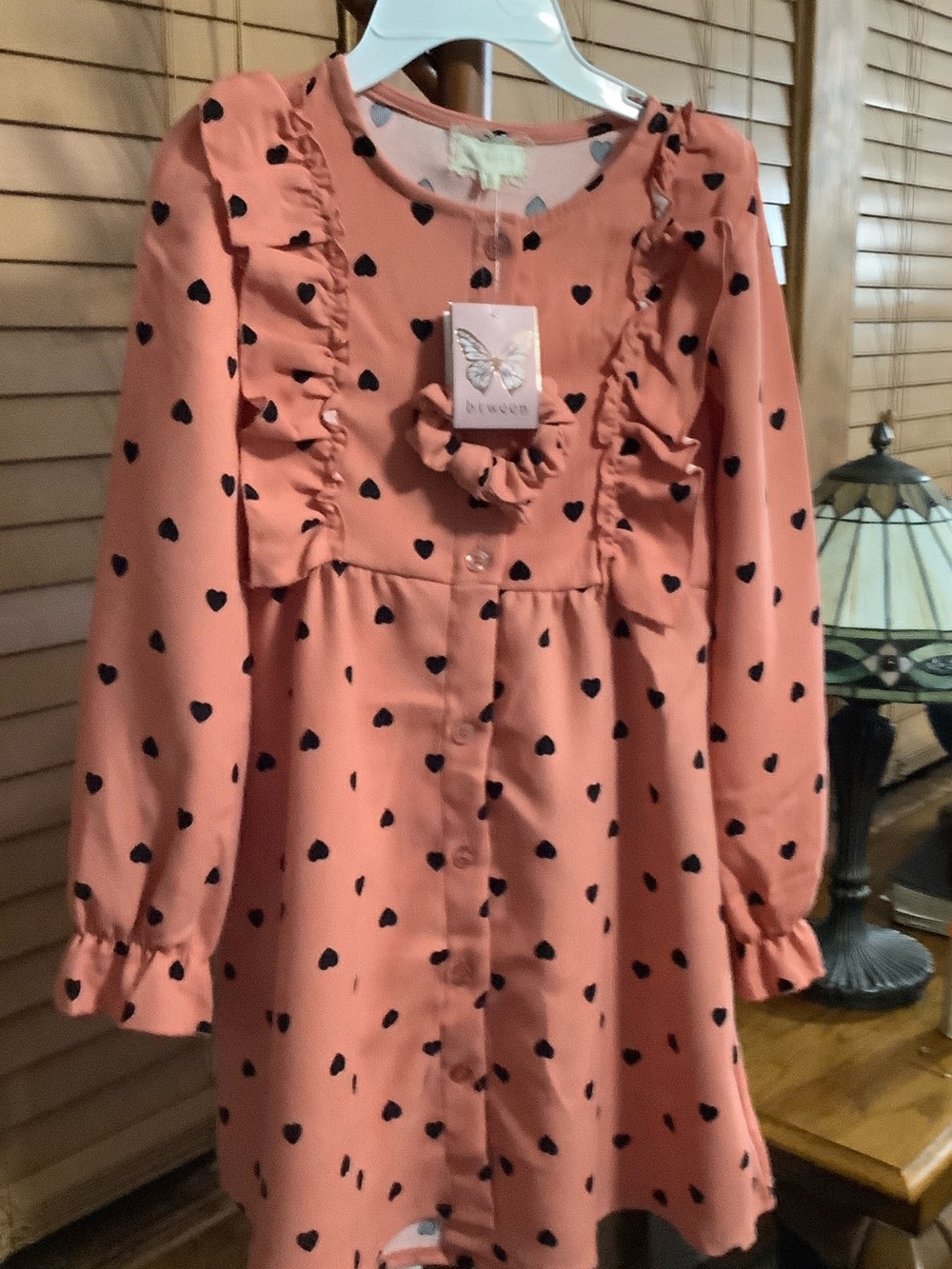 btween Coral Pink Heart Ruffle Button-Front Dress